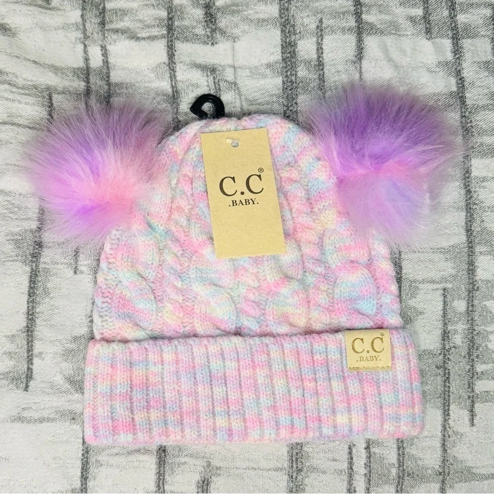 C.C Exclusive Infant Tie Dye Baby Beanie With C.C Patch And Double Pom Pom